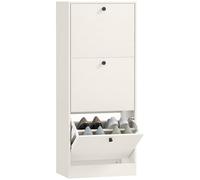 HOMCOM Zapatero Estrecho con 3 Puertas, Zapatero Entrada Recibidor con Estantes Ajustables, para 12 Pares de Zapatos, 47x28x115 cm, Blanco Veteado