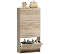 Homcom zapatero estrecho con 3 puertas abatibles, zapatero entrada recibidor, estantes ajustables, para 12 pares de zapatos, para pasillo, espacios reducidos, roble