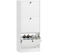 HOMCOM Zapatero Estrecho con 3 Puertas Abatibles Zapatero Entrada Recibidor con Estantes Ajustables para 12 Pares de Zapatos para Pasillo Espacios Reducidos 47x28x115 cm Blanco Veteado