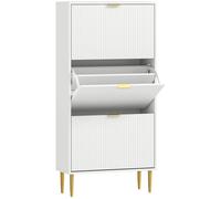 HOMCOM Zapatero Estrecho con 3 Puertas Acanaladas con Estantes Ajustables para 18 Pares de Zapatos 60x24x128 cm Blanco