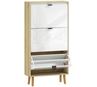 HOMCOM Zapatero Estrecho con 3 Puertas en Blanco Brillo Estantes Ajustables Patas de Madera para 18 Pares de Zapatos