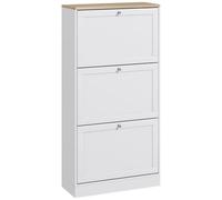 HOMCOM Zapatero Estrecho con 3 Puertas, Zapatero Entrada Recibidor con Estantes Ajustables, para 18 Pares de Zapatos, 60x23,5x115 cm, Blanco