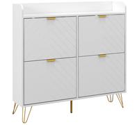HOMCOM Zapatero Estrecho con 4 Cajones Abatibles Estantes Ajustables para 16 Pares 106x24x102 cm Blanco