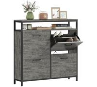 HOMCOM Zapatero estrecho con 4 cajones abatibles, gabinete industrial delgado para almacenamiento de zapatos con estante abierto y estantes ajustables para pasillo, entrada, capacidad para 12-20 pares