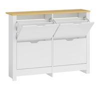 HOMCOM Zapatero Estrecho con 4 Compartimentos Abatibles para 8-16 Pares de Zapatos 105x26x80 cm Blanco y Natural Aosom España