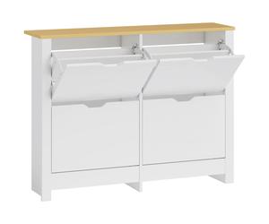 HOMCOM Zapatero Estrecho con 4 Compartimentos Abatibles para 8-16 Pares de Zapatos 105x26x80 cm Blanco y Natural Aosom España