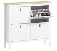 HOMCOM Zapatero Estrecho con 4 Compartimentos y Tiradores de Cuero PU para Pasillo y Recibidor 105x24x95,5 cm Blanco blanco 105x24x95.5 cm