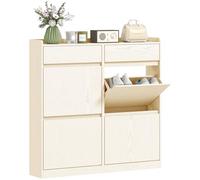 HOMCOM Zapatero Estrecho con 4 Puertas Abatibles Zapatero Entrada Recibidor con 2 Cajones para 8 Pares de Zapatos para Pasillo Espacios Reducidos 98x19,2x95,3 cm Blanco
