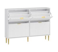 HOMCOM Zapatero Estrecho con 4 Puertas Acanaladas Zapatero Entrada Recibidor con Estantes Ajustables para 20 Pares de Zapatos 105x24x91,5 cm Blanco