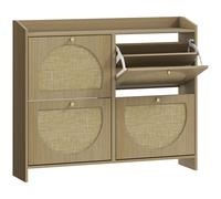 HOMCOM Zapatero Estrecho con 4 Puertas de Ratán con Estantes Ajustables para 16 Pares de Zapatos 104,5x24x88 cm Natural