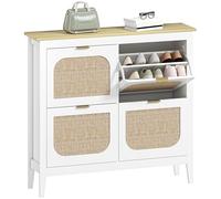 HOMCOM Zapatero Estrecho con 4 Puertas de Ratán Zapatero Entrada Recibidor con Estantes Ajustables para 20 Pares de Zapatos 105x24x95,5 cm Blanco