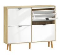 HOMCOM Zapatero Estrecho con 4 Puertas en Blanco Brillo Estantes Ajustables Patas de Madera para 20 Pares de Zapatos