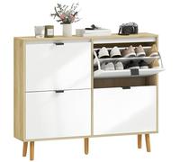 HOMCOM Zapatero Estrecho con 4 Puertas en Blanco Brillo, Zapatero Entrada Recibidor con Estantes Ajustables Patas de Madera, para 20 Pares de Zapatos, 105x24x92,5 cm Blanco