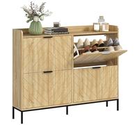 HOMCOM Zapatero Estrecho con 4 Puertas Zapatero Entrada Recibidor con Estantes Ajustables para 16 Pares de Zapatos 110x23,5x95,5 cm Roble