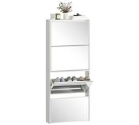 Homcom zapatero estrecho 4 puertas con espejo, zapatero entrada recibidor, para 12 pares de zapatos, para pasillo, espacios reducidos, 63x17x146 cm, blanco 146 cm