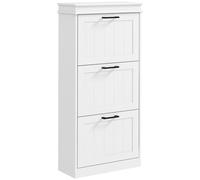 HOMCOM Zapatero Estrecho de 24 cm con 3 Puertas Abatibles, Mueble Zapatero Entrada Recibidor, Estantes Ajustables, para 12-15 Pares de Zapatos, para Pasillo, Espacios Reducidos, Blanco
