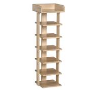 HOMCOM Zapatero Estrecho de 7 Niveles, Estantería de Zapatos, para 6 Pares de Zapatos, para Espacio Pequeño, Dormitorio y Pasillo, Roble