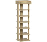 HOMCOM Zapatero Estrecho de 7 Niveles, Estantería de Zapatos, para 6 Pares de Zapatos, para Espacio Pequeño, Dormitorio y Pasillo, Roble