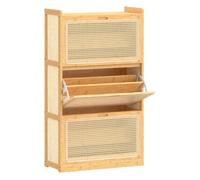 Homcom zapatero estrecho de bambú con 3 cajones abatibles de ratán, mueble zapatero bohemio con estantes ajustables, para 18-21 pares de zapatos, para pasillos, entradas, 69x29x119,8 cm, natural