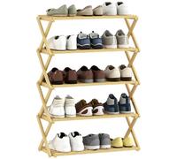 HOMCOM Zapatero Estrecho de Bambú Vertical Plegable de 5 Niveles sin Montaje Estantería para Zapatos para Entrada Dormitorio Pasillo Color Natural