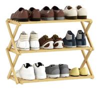 HOMCOM Zapatero Estrecho de Bambú, Zapatero Vertical Plegable de 3 Niveles, Sin Instalación, Estantería para Zapatos para Entrada, Pasillo, Dormitorio, Natural