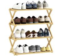 HOMCOM Zapatero Estrecho de Bambú, Zapatero Vertical Plegable de 4 Niveles, Sin Instalación, Estantería para Zapatos para Entrada, Pasillo, Dormitorio, Natural