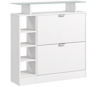 HOMCOM Zapatero Moderno con Cajones Abatibles 12 Pares 89x25x92 cm Blanco | Zapatero Recibidor Estrecho, Estantes Ajustables, Estantes Abiertos, para Pasillo, Recibidores de Entrada