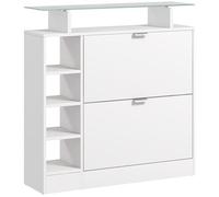 HOMCOM Zapatero Moderno Zapatero de Entrada Recibidor con Cajones Abatibles Estantes Ajustables y Estantes Abiertos para 12 Pares de Zapatos Zapatero Estrecho para Pasillo 89x25x92 cm Blanco