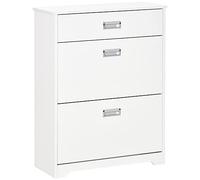 HOMCOM Zapatero Moderno de Madera, 2 Cajones con Estante Ajustable para 16 Zapatos y Cajón Pequeño, 70x29x92cm, Blanco