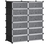 HOMCOM Zapatero Modular, Armario Modular para Zapatos, Cubos de Plástico con Puerta Diseño DIY y 12 Cubos, para Dormitorio, Entrada, Negro