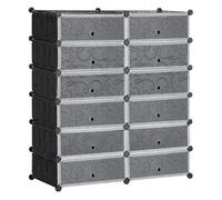 Homcom zapatero modular cubos de plástico armario modular para zapatos con 12 cubos con puerta diseño bricolaje para entrada dormitorio negro 108 cm