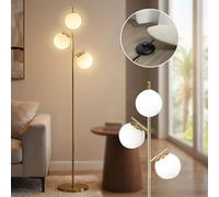 HOMCOMLámpara depie, lámpara de 40 W con 3 casquillos E27 y 3 pantallas de cristal, para salón, 169 cm, metal, dorado, ex ombilla