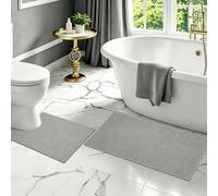 Homcomodar Juego de 2 alfombrillas de baño delgadas absorbentes, antideslizantes, lavables, con forma de U, con goma para baño, inodoro y bañera (gris oscuro)