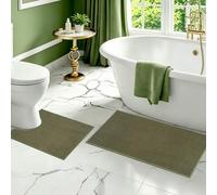 Homcomodar Juego de 2 alfombrillas de baño finas absorbentes, antideslizantes, lavables, con forma de U, con goma para baño, inodoro y bañera (verde)