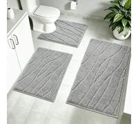 Homcomodar Juego de 3 alfombrillas de baño de microfibra suave, antideslizantes, lavables y en forma de U, para baño, inodoro y bañera (gris)