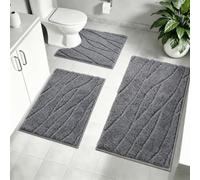 Homcomodar Juego de 3 alfombrillas de baño de microfibra suave, antideslizantes, lavables y en forma de U, para baño, inodoro y bañera (gris oscuro)