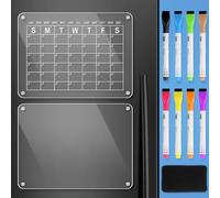homdat Calendario Magnetico Nevera, Juego de 2 Pizarra Magnetica Nevera Transparente, Magnetica Nevera Planificador Mensual y Semanal, con 8 Rotuladores y Gomas de Borrar (40 x 30 cm)