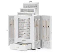 Homde Joyero con ventana de cristal real, collares, ganchos, joyero, armario para collares, anillos, pendientes, pulseras, regalo para mujeres, color blanco