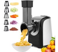 Homdox - Rallador eléctrico de queso, 5 en 1, trituradora eléctrica profesional de 150 W, rallador de queso, con control de un solo toque, para uso en la cocina del hogar, máquina de ensaladas