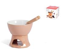Home 8651100 Servicio de Fondue Chocolate, Stoneware, Beige/Blanca, 4 Unidades, Piedra