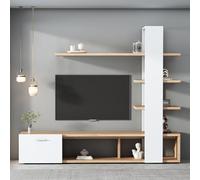 Home - Armario de pared para sala de estar, juego de muebles de salón 180 x 33,5 x 151,5 cm, adecuado para televisores de menos de 60 pulgadas, moderno mueble de roble blanco, mueble para TV, juego de