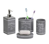 Home Basics Piece Bathroom Set, by (Grey) Paris Design-Juego de baño de cerámica de 4 Piezas, (Gris), información