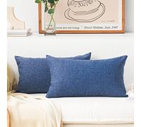 Home Brilliant - Fundas de almohada decorativas de lino forradas para sofá, oblongo, 30x50 cm / 12x20 pulgadas, azul marino