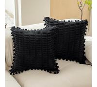 Home Brilliant Fundas de cojín negras para decoración de Halloween, cojines grandes de pana suave para sofá cama, juego de 2, color negro, 60 x 60 cm