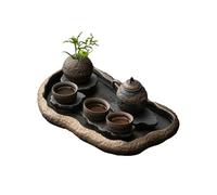 Home Ceramic Kung Fu - Juego de té de cerámica gruesa para sala de estar, oficina, bandeja de té de cuatro hojas, traje de piedra