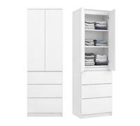 Home Collective Armario de color blanco | Armario funcional multiusos para dormitorio, pasillo u oficina con 2 puertas con 3 estantes y 3 cajones