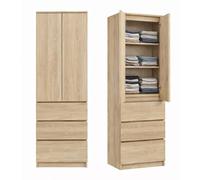 Home Collective Armario multifuncional con 2 puertas, 3 estantes y 3 cajones | armario para dormitorio, vestíbulo u oficina | 50x40x180 cm (AnxFoH) | Sonoma