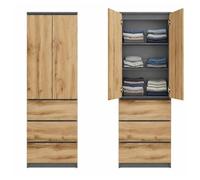 Home Collective Armario multiusos de 2 puertas con 3 estantes y 3 cajones, para dormitorio, pasillo u oficina, 50 x 40 x 180 cm (ancho x profundidad x altura), roble antracita