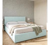 Home Collective Cama doble tapizada con somier y espacio de almacenamiento, 120 x 200, 140 x 200, 160 x 200 cm, 180 x 200 cm, con cajón, cabecero con 3 paneles, terciopelo suave, 180 x 200 cm, azul