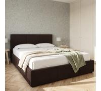Home Collective Cama doble tapizada con somier y espacio de almacenamiento, 120 x 200, 140 x 200, 160 x 200, 180 x 200 cm, con cajón, cabecero con 3 paneles, 140 x 200 cm, color marrón chocolate